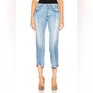FRAME Mid Rise Straight Twist Seam Crop Raw Hem Light Wash Nouveau Le Mix Capri